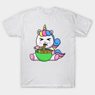 Anime Kawaii Ramen Eating Unicorn Japanese Noodles T-Shirt